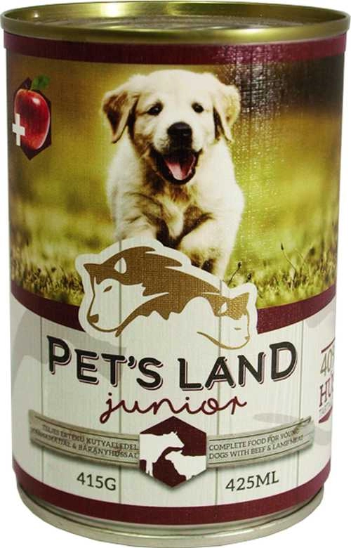 Pet s Land Dog Junior Konzerv Marhamáj-Bárányhús almával 415g