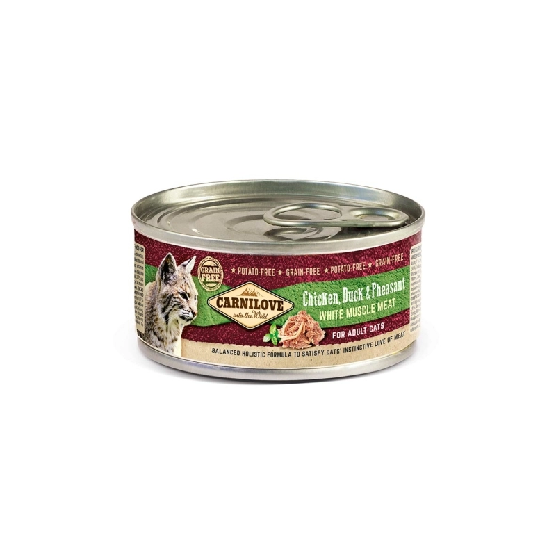 CARNILOVE CAT CHICKEN, DUCK & PHEASANT CAN- CSIRKE, KACSA ÉS FÁCÁN HÚSSAL KONZERV 100G