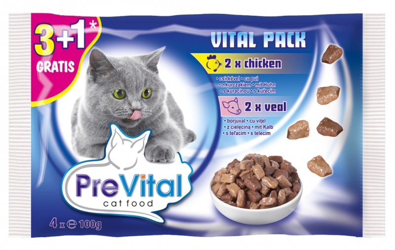 Prevital Alutasakos Macskaeledel 4x 100g ( 2db Csirke, 2db Borjú)