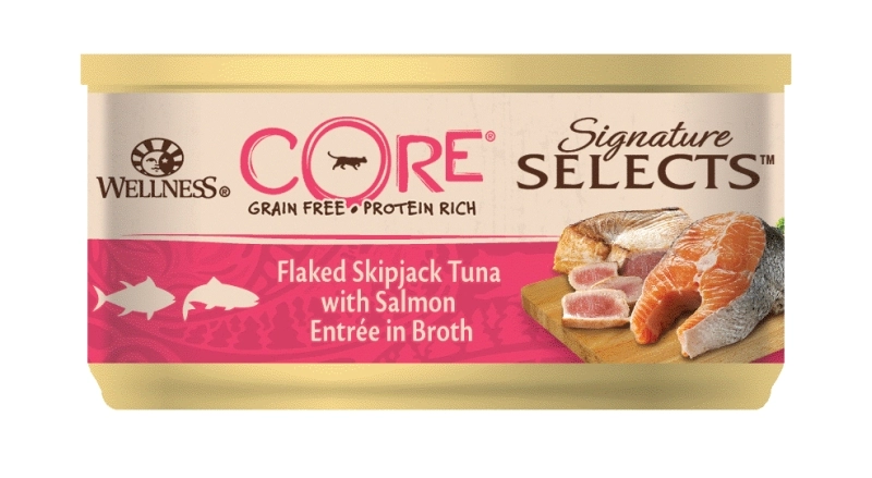 Wellness Core Cat Signature Selects Konzerv Tonhal darabok lazaccal lében 79g
