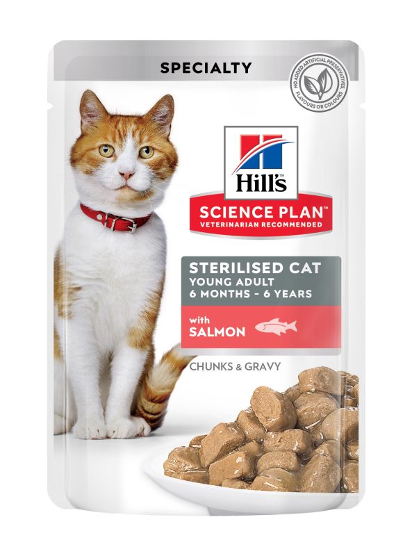 Hills SP Feline Young Adult SterilizedCat  CiG Salmon Alutasak 12x85g