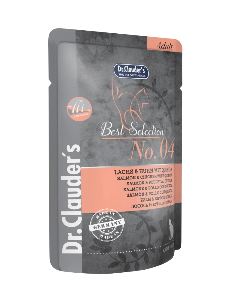 Dr.Clauders Cat Best Selection No4 Alutasak Lazac&csirke quinoával - Hair&Skin 85g