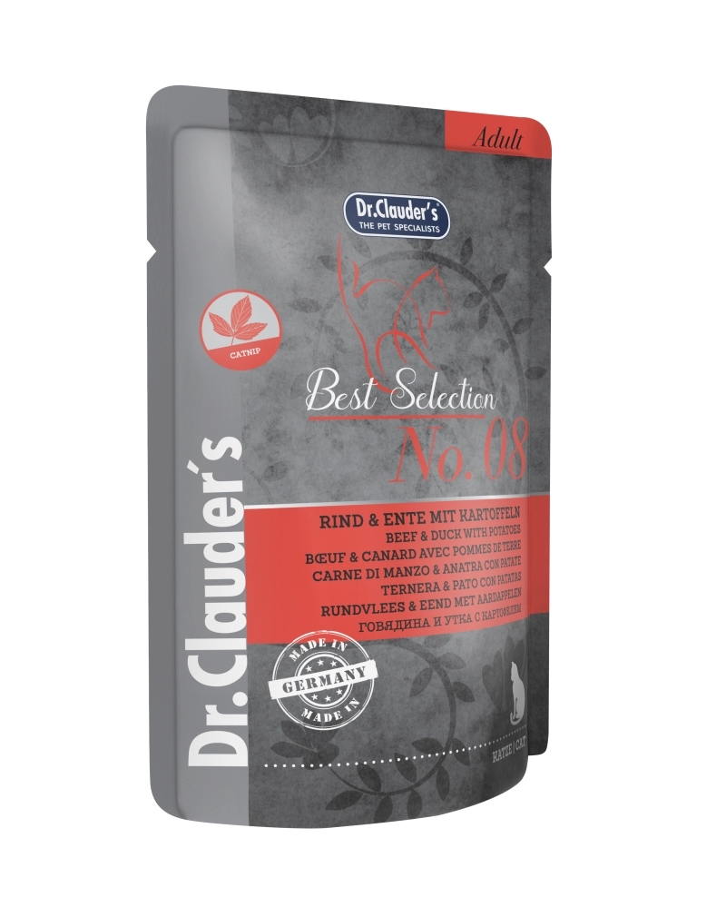 Dr.Clauders Cat Best Selection No8 Alutasak Marha&kacsa burgonyával - Catnip 85g