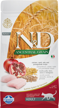 N&D Cat Ancestral Grain csirke, tönköly, zab&gránátalma adult 1,5kg