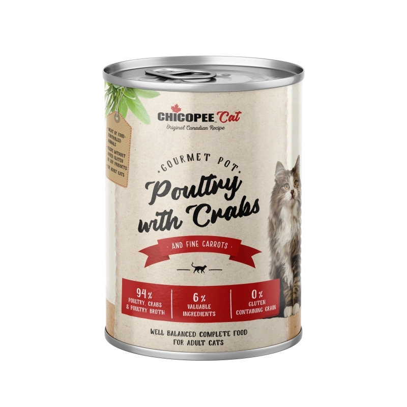 Chicopee konzerv Cat Adult Gourmet Pot Poultry&Crabs 400g
