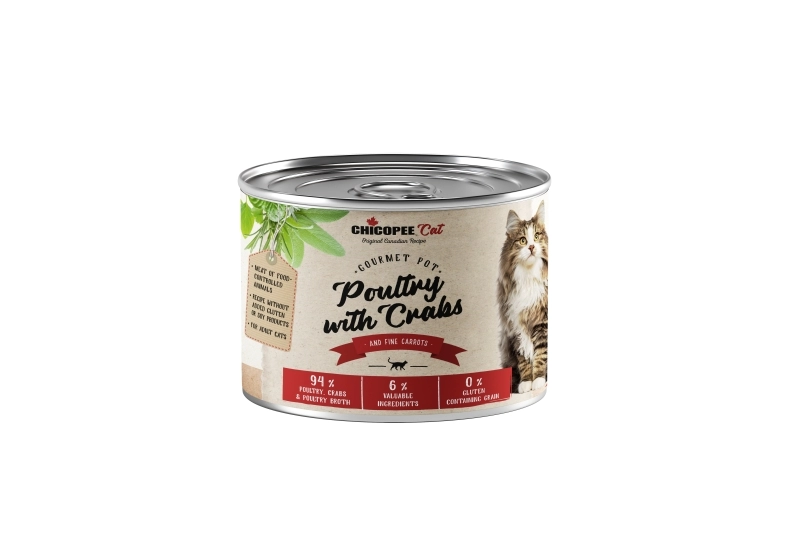 Chicopee konzerv Cat Adult Gourmet Pot Poultry&Crabs 195g