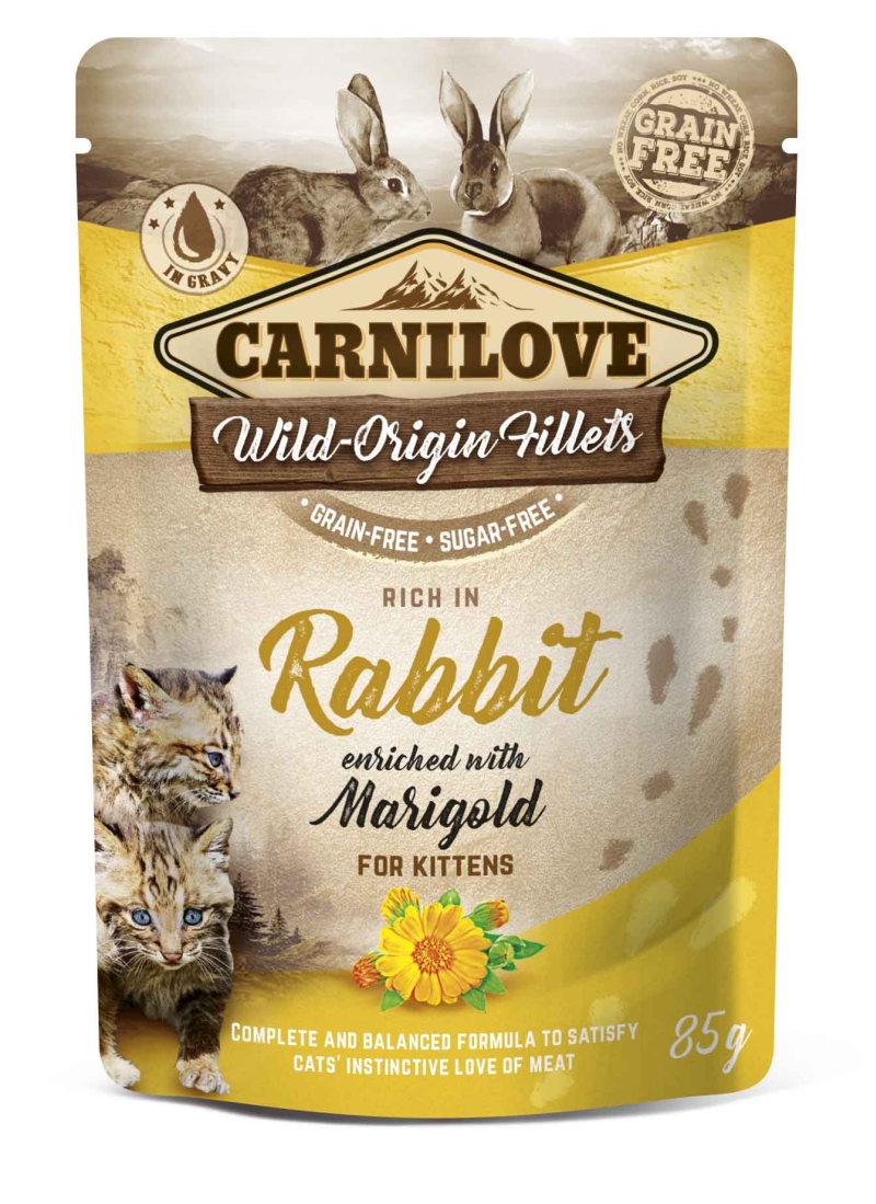 Carnilove Cat tasakos Kitten Rabbit with Marigold - Nyúl körömvirággal 85g
