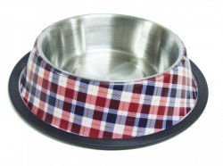 Tál Fém Etető Gumi Peremmel, Kockás Mintával