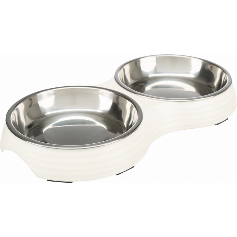 Tál Fém/Melamin Macskának 0.9L/23cm 2x0.2 l/ 13 cm/27x3x4cm Fehér
