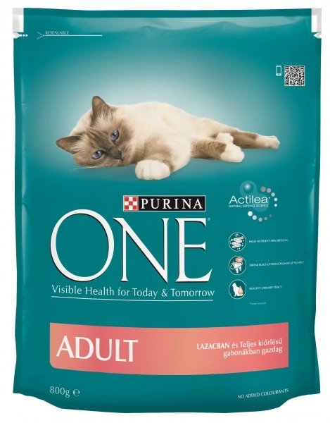 ONE Száraz Macska  Adult Lazac+Teljes Kiőrlésű Gabonák 800g