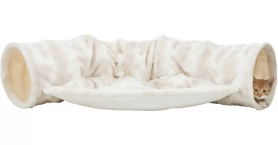 Alagút Macskának Cipzárazható Fekhellyel 55x27x116cm Fehér-Bézs