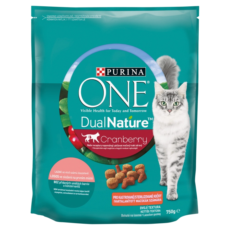 Purina One DualNature Cranberry teljes értékű állateledel ivartalanított macskáknak lazaccal 750 g