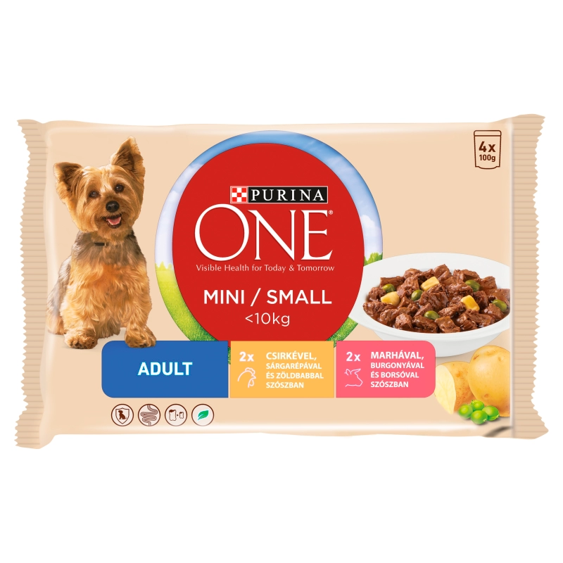 Purina One Mini Adult csirke, marha nedves kutyaeledel 4x85g