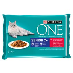 Purina One Senior 7+ Mini Filé nedves macskaeledel szószban marhával & sárgarépával 4 x 85 g