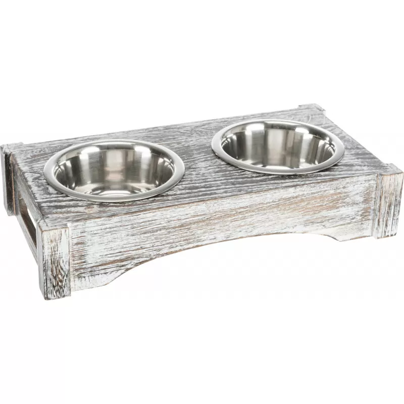 Trixie Tál szett fa állványon 2x0,45l/12cm, 36x7x19cm fehér