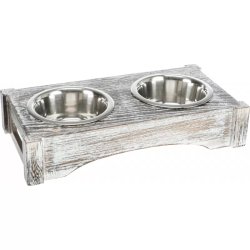 Trixie Tál szett fa állványon 2x0,45l/12cm, 36x7x19cm fehér