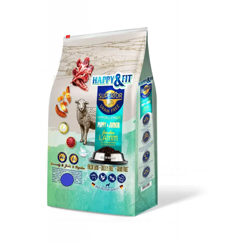 Happy&Fit Superior Hipoallergén GF Puppy&Junior Friss bárány, édesburgonyával 2,5kg