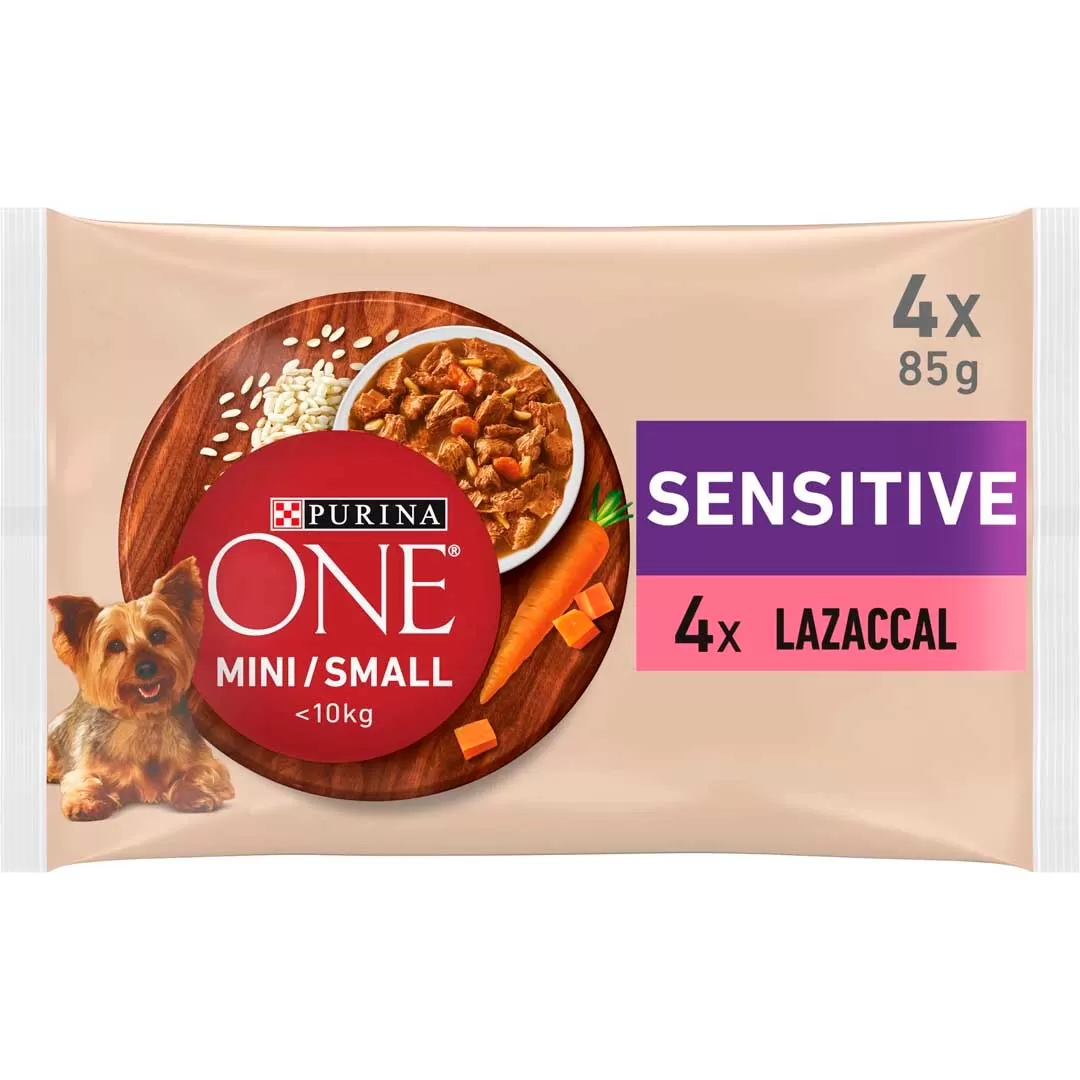 Purina One Mini Sensitive lazaccal nedves kutyaeledel 4x85g