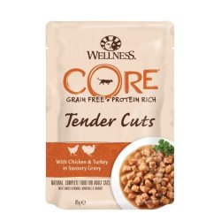 Wellness Core Cat Tender Cuts Alutasak Csirke&pulyka ízletes szószban 85g