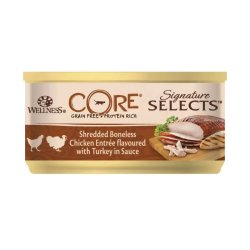 Wellness Core Cat Signature Selects konzerv Aprított csontmentes csirke pulykával szószban 79g