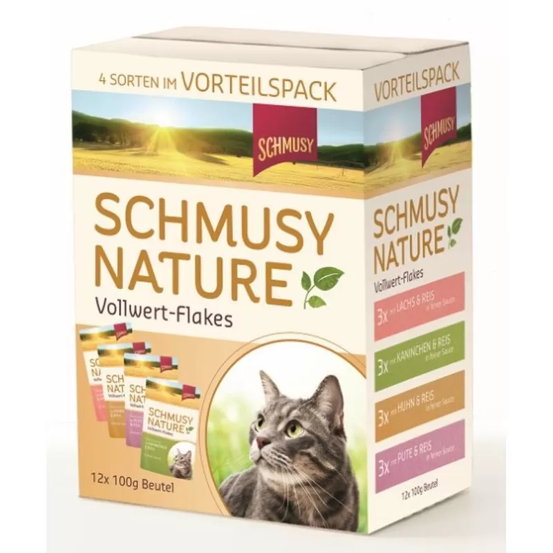Schmusy Nature Vollwert-Flakes Macska Alutasakos Multibox 12x100g