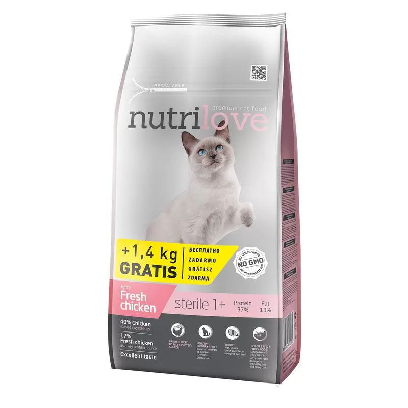 Nutrilove cat száraz STERIL friss csirke 7+1,4kg