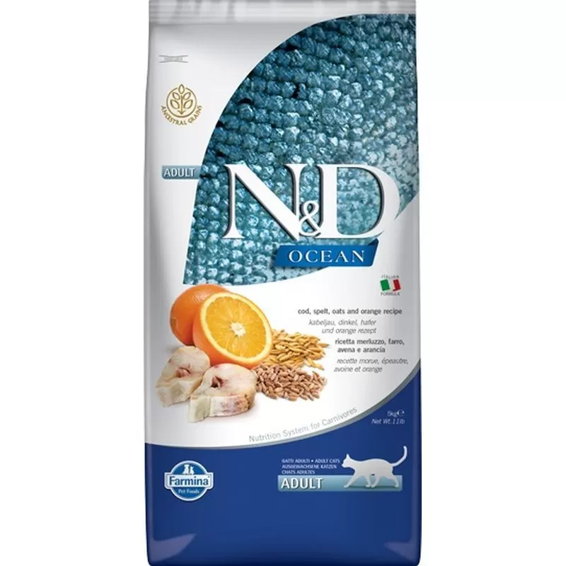 N&D Cat Ocean tőkehal,tönköly,zab&narancs Adult 10kg