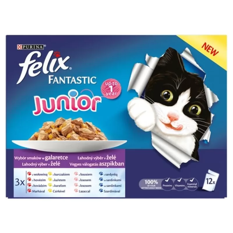 Felix Fantastic Alutasakos Multipack 12x100g Junior Vegyes Válogatás Aszpikban