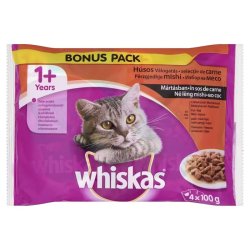Whiskas Alutasakos 100g 4-Pack Húsos Bonus