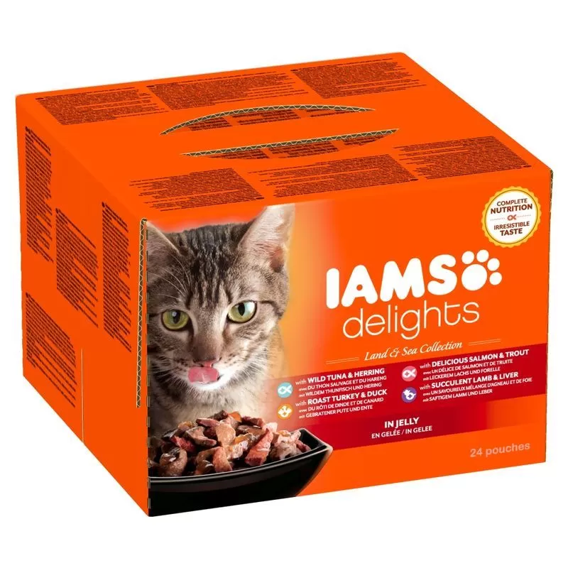Iams Cat Delights Land&sea Multipack Aszpikban nedves macskatáp 24x85g