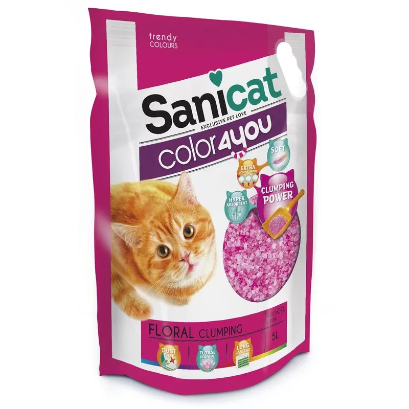 Macskaalom Sanicat Color4You Pink Floral csomósodó szilika 5L