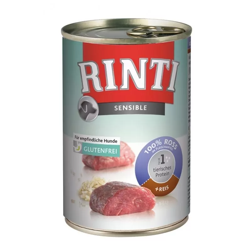 Rinti Dog Sensible Konzerv Lóhússal+kacsaszívvel és rizzsel, 800g