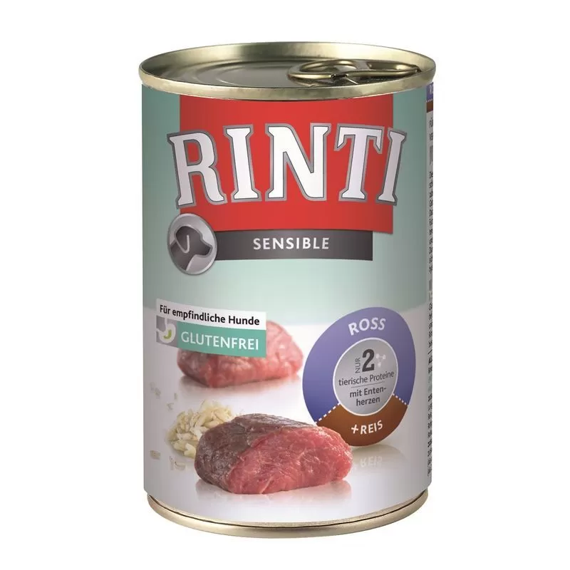 Rinti Dog Sensible Konzerv Lóhússal, Kacsszívvel És Rizzsel, 400g