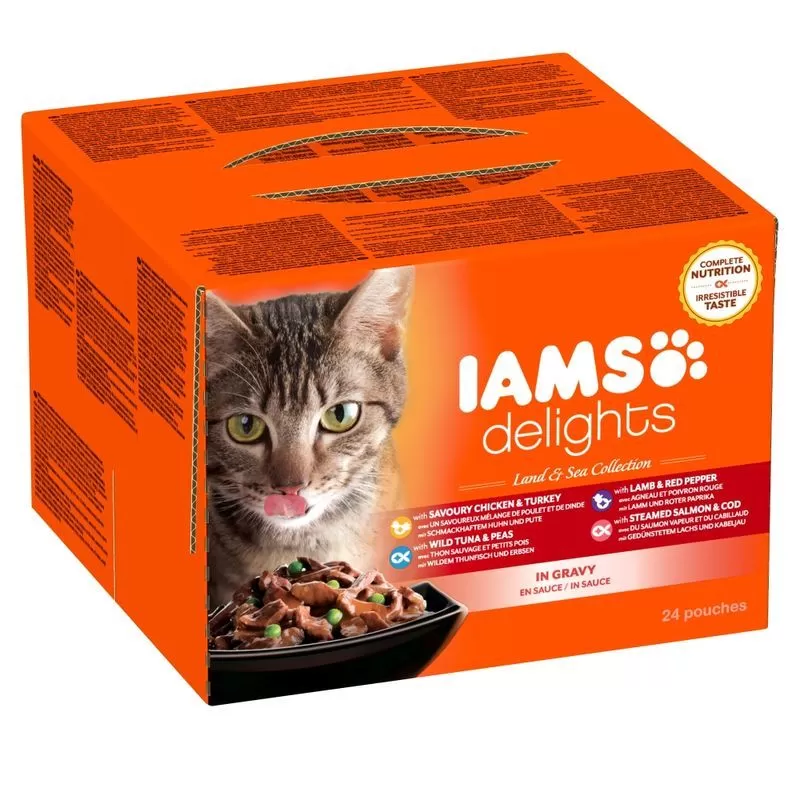 Iams Cat Delights Land&sea Multipack Szószban nedves macskatáp 24x85g
