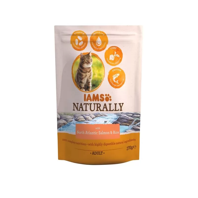 Iams Naturally Cat Felnőtt Macskaeledel Lazaccal 270G