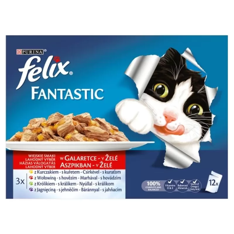 Felix Fantastic Alutasakos Multipack 12x100g Húsos Falatok Aszpikban