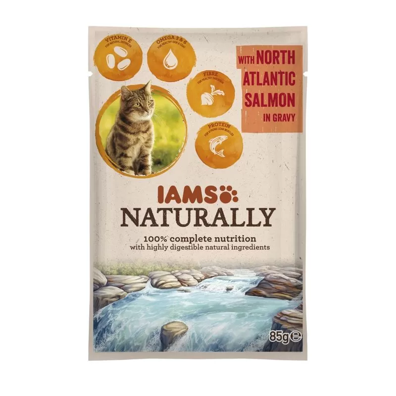 Iams Naturally Cat Észak-Atlanti Lazac Falatok, Szószban 85G