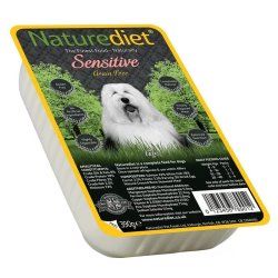 Naturediet Grain Free Sensitive Műa. Tálkás Lazas és fehér hal 390g