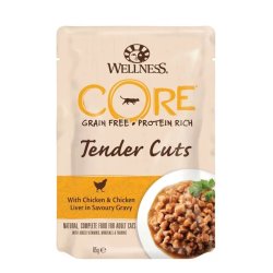 Wellness Core Cat Tender Cuts Alutasak Csirke&csirkemáj ízletes szószban 85g