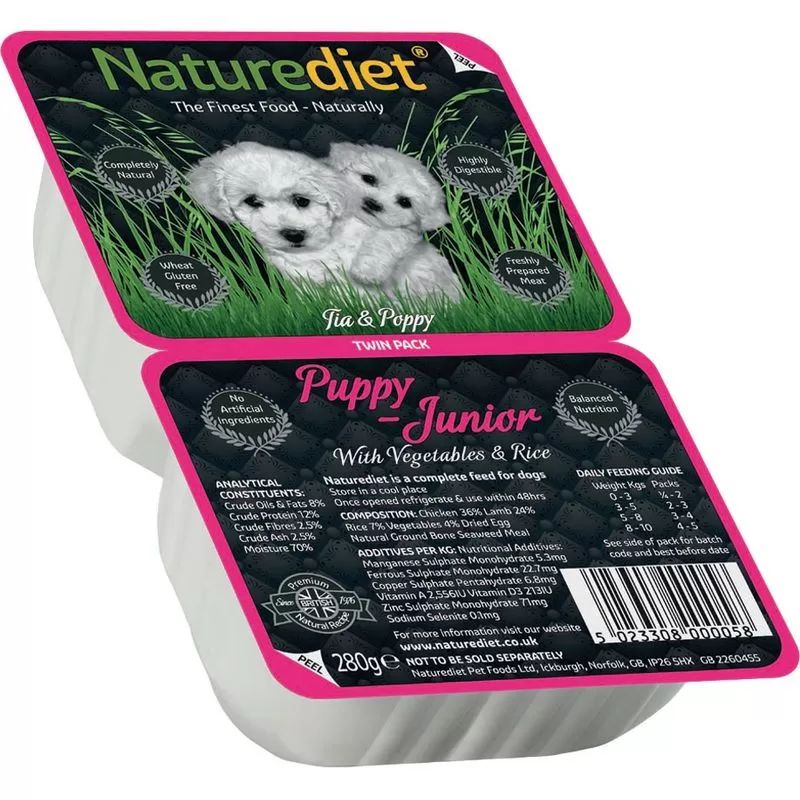 Naturediet Műanyag Dupla Tálkás Puppy/Junior 280g
