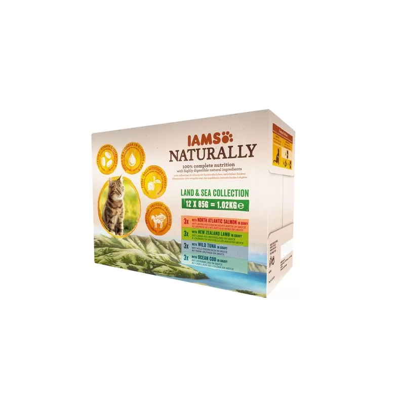 Iams Naturally Cat Felnőtt Macskaeledel Szószban Multipack, Többféle Íz 12X85G
