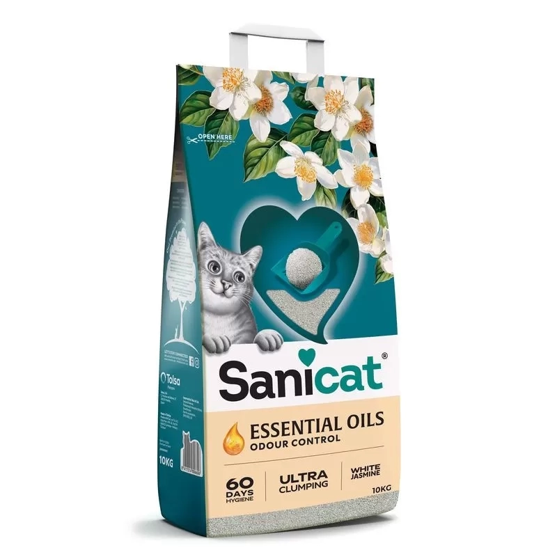 Sanicat macskaalom ESSENTIAL OILS White Jasmine - fehér jázmin illat 10kg (kb. 12l)