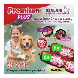 Premium Plus kutya, macska szalámi 88% hús marha,kacsahús+zöldségek 800g 2*6db BOX