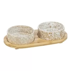 Trixie Tál Bambusz Állványon 2 × 0.8 l/o 16 cm/39 × 8 × 20 cm, fehér/light barna