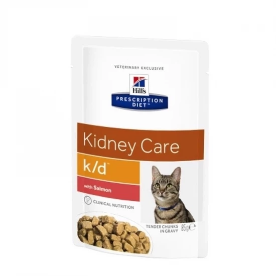 Hills Pescription Diet Feline K/D Pouch Salmon 12x85g - krónikus vese- és szívelégtelenség; urá